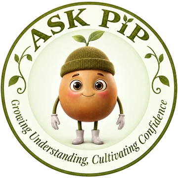The Ask Pip logo: Pip in a green beanie, with the words Ask Pip and Growing Understanding, Cultivating Confidence